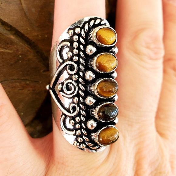 New Tiger Eye 925 Silver Adjustable Statement Ring. - Picture 1 of 10